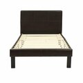 Kd Gabinetes Upholstered Bed Frame with Slats in Espresso Faux Leather - Twin Size KD3126662